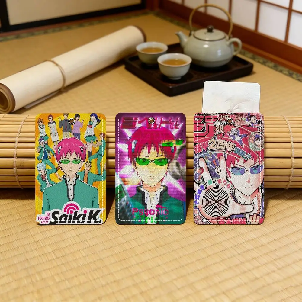 

Кожаный чехол для карт с брелоком и кольцом для ключей «Аниме: Крутое и опасное приключение Сайки К.» для повседневного использования