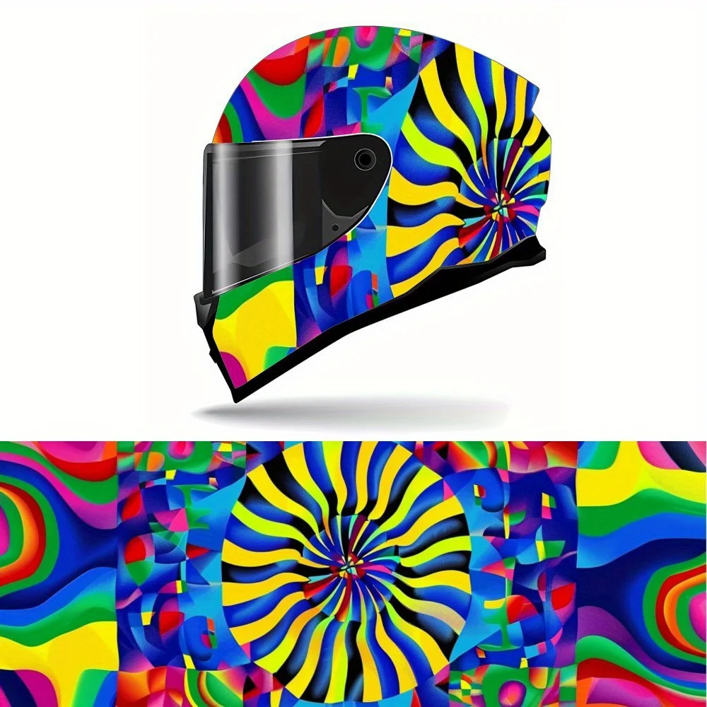 

Colorful Pattern Design Full Face Helmet Sticker - Durable PVC Art Style Motorcycle Racing Helmet Decorative Sticker, Custom Fit