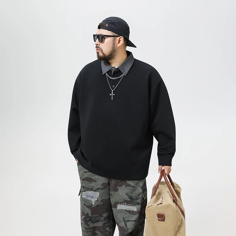 

Autumn Splice Collar Oversize Sweatshirt Men Loose Casual Streetwear Fashion Pullover Sweatshirts Tops Tees Polo Shirts
