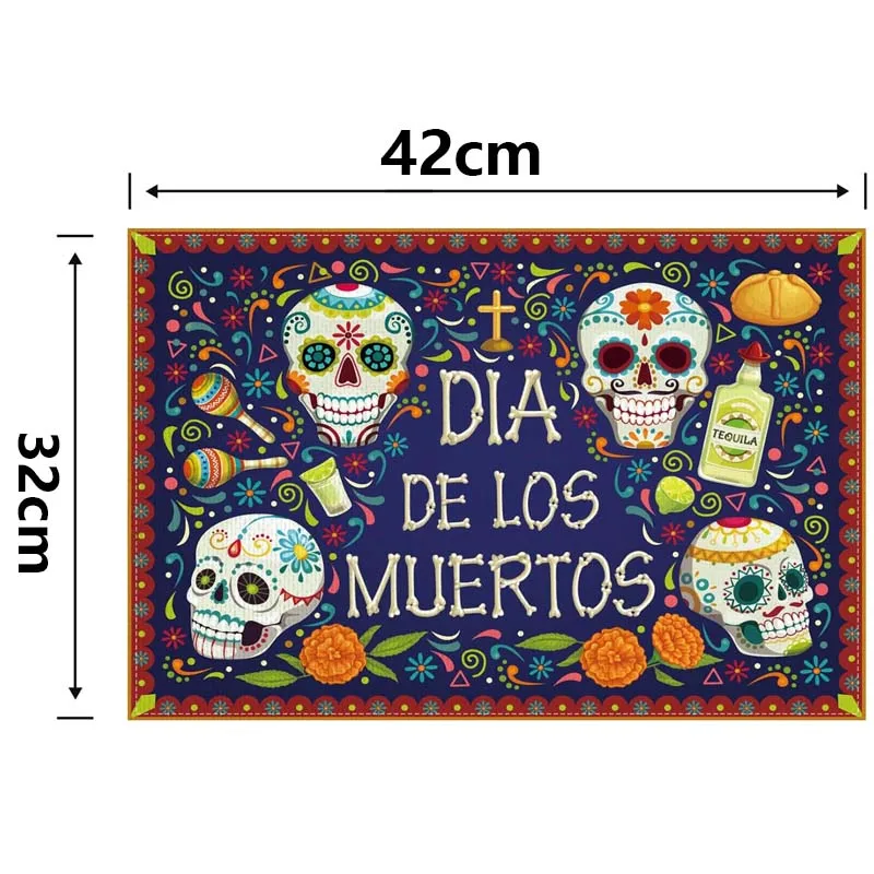 Linen Dia De Los Muertos Placemats Table Decor Day of The Dead Table Mats Mexican Altar De Muertos Skull Placemats for Table