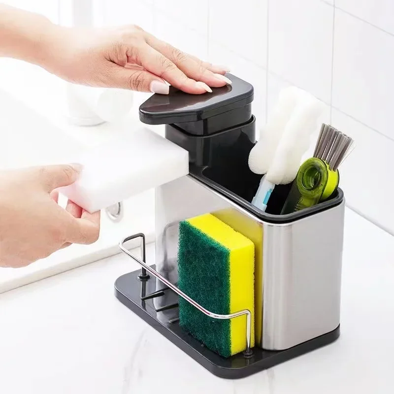 Dish Soap Dispenser Holder Kitchen Soap Pump Stainless Steel Dishwashing Kitchen Liquid Case for Dish Soap Sponge