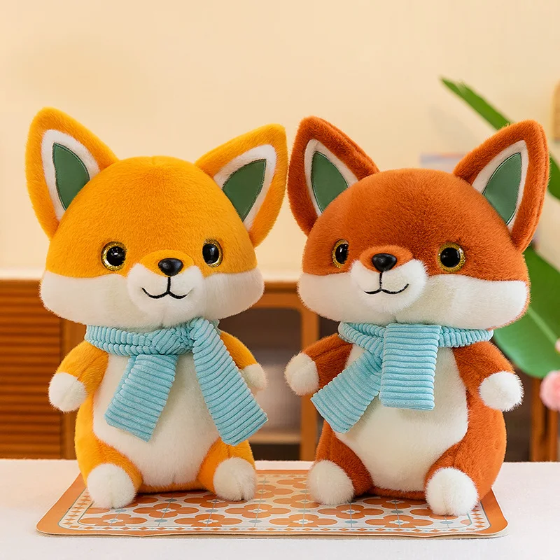 High Quality Cartoon Fox Animal Plush Doll Kawaii Wearing Scarf Yellow Red Cute Fox Plush Toy For Boys And Girls Appease Toys