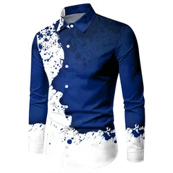Versatile And Elegant Men's Elastic Face Printed Shirt Casual Lapel,easy To Care For Spring And Fall, Perfect For Every Occasion