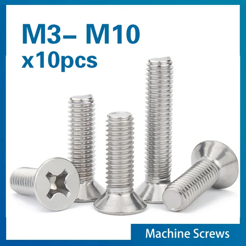 

10PCS/lot Cross Phillips Flat Countersunk Head Screw Bolt M3 M3.5 M4 M5 M6 M8 M10 304 Stainless steel GB819