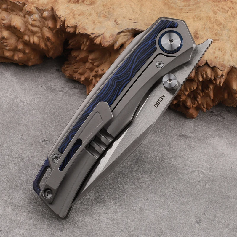 M390 Steel Sheet G10 Patch Titanium Alloy Handle Folding Knife Outdoor Camping Survival Tactics EDC Portable Sharp Pocket Tool