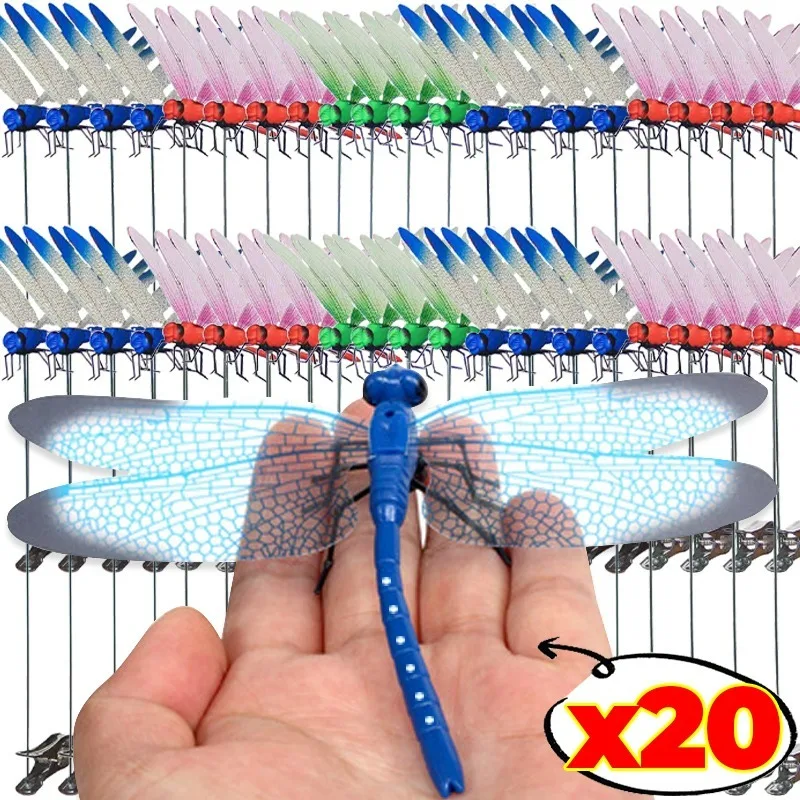 

1-20Pcs Simulated Dragonfly Insertion Rod 3D Artificial Dragonfly Clamp Hat Clips for Home Patio Decorative Gardening Supplies