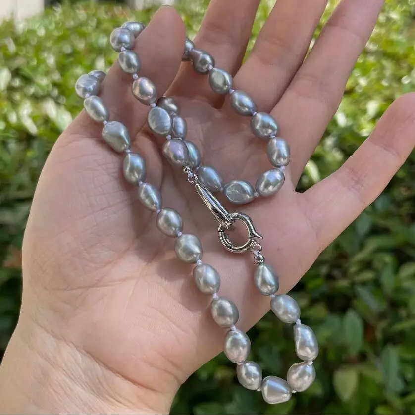 gorgeous 9-10mm south sea silver grey pearl necklace 18inch 925s