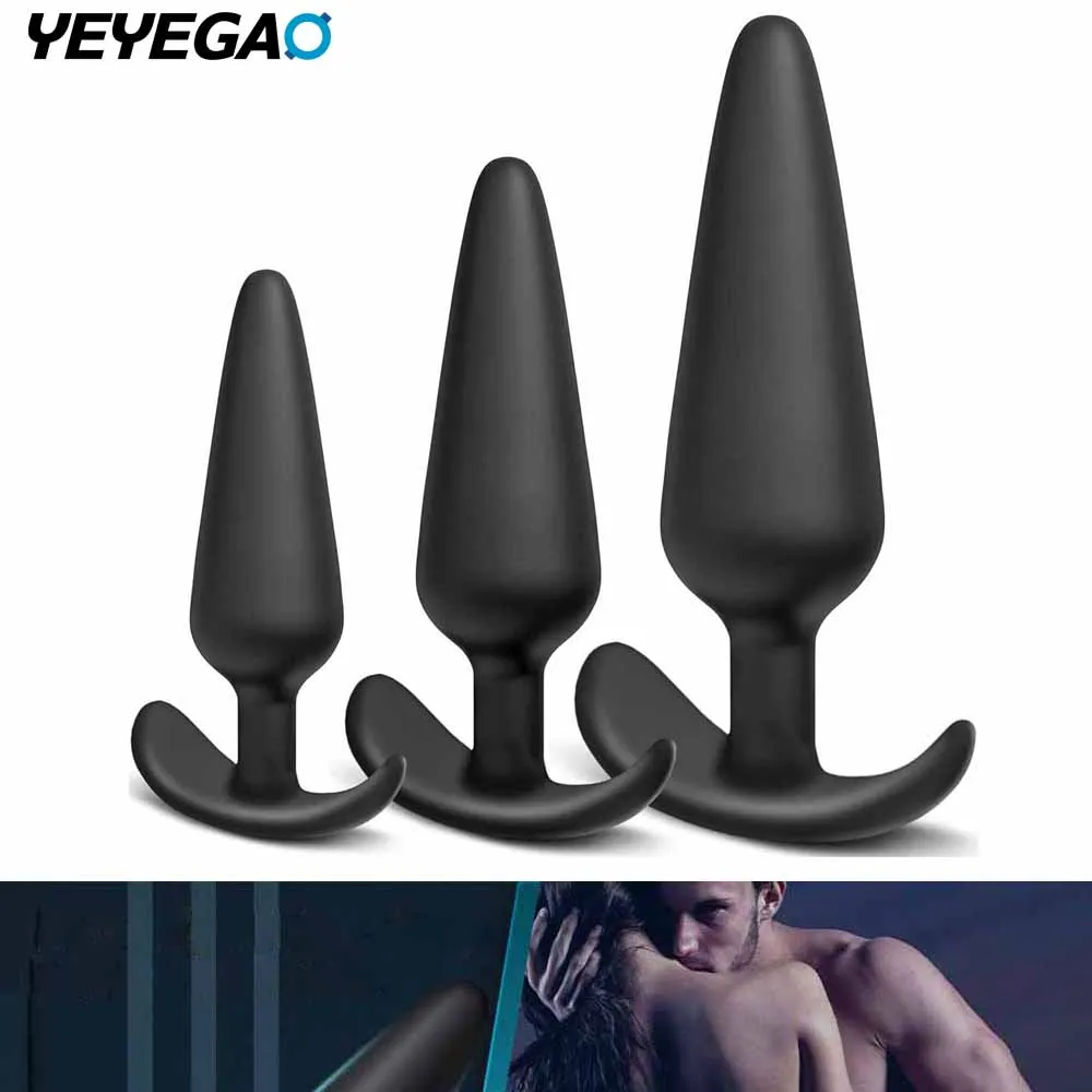 Silicone Anal Plug, Pack of 3 Butt Plugs Training Set for Beginners Advanced Users with Flared Base Prostate Sex Toys