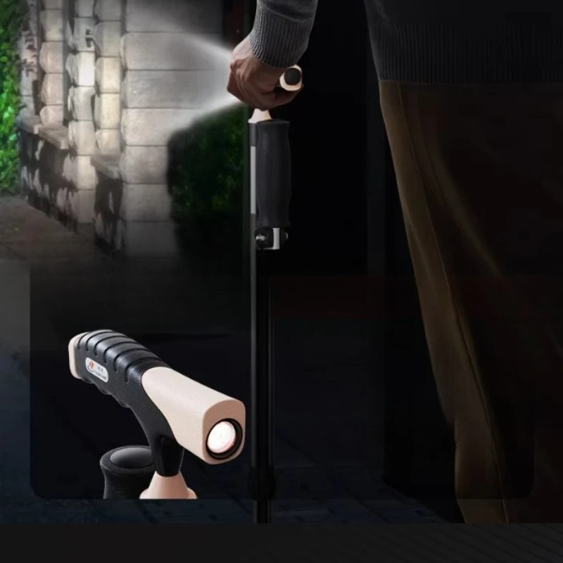 LED Light Ultra-light Telescopic Cane, Hiking Pole,Walking Stick,Assisting Walking During Hiking, Fall-proof Dual Handles Crutch