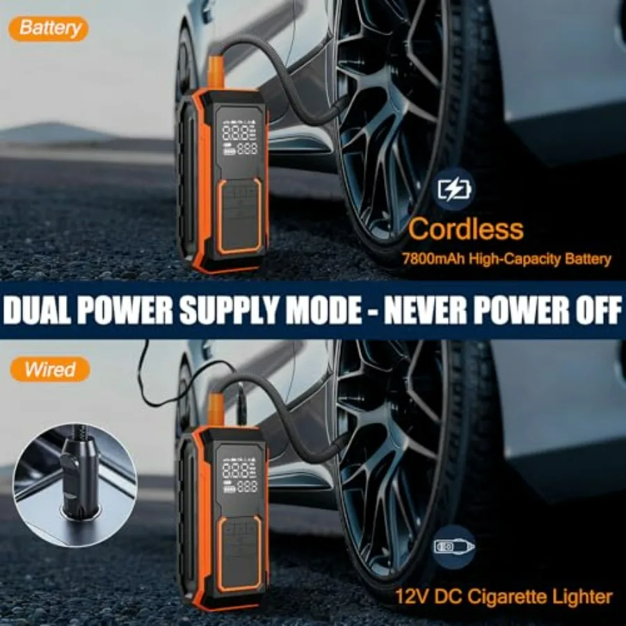 Portable 150PSI Air Compressor for Car Motorcycle Bicycle Balls with Auto Shut-Off LED Light Digital Gauge 12V DC Adapter Dual