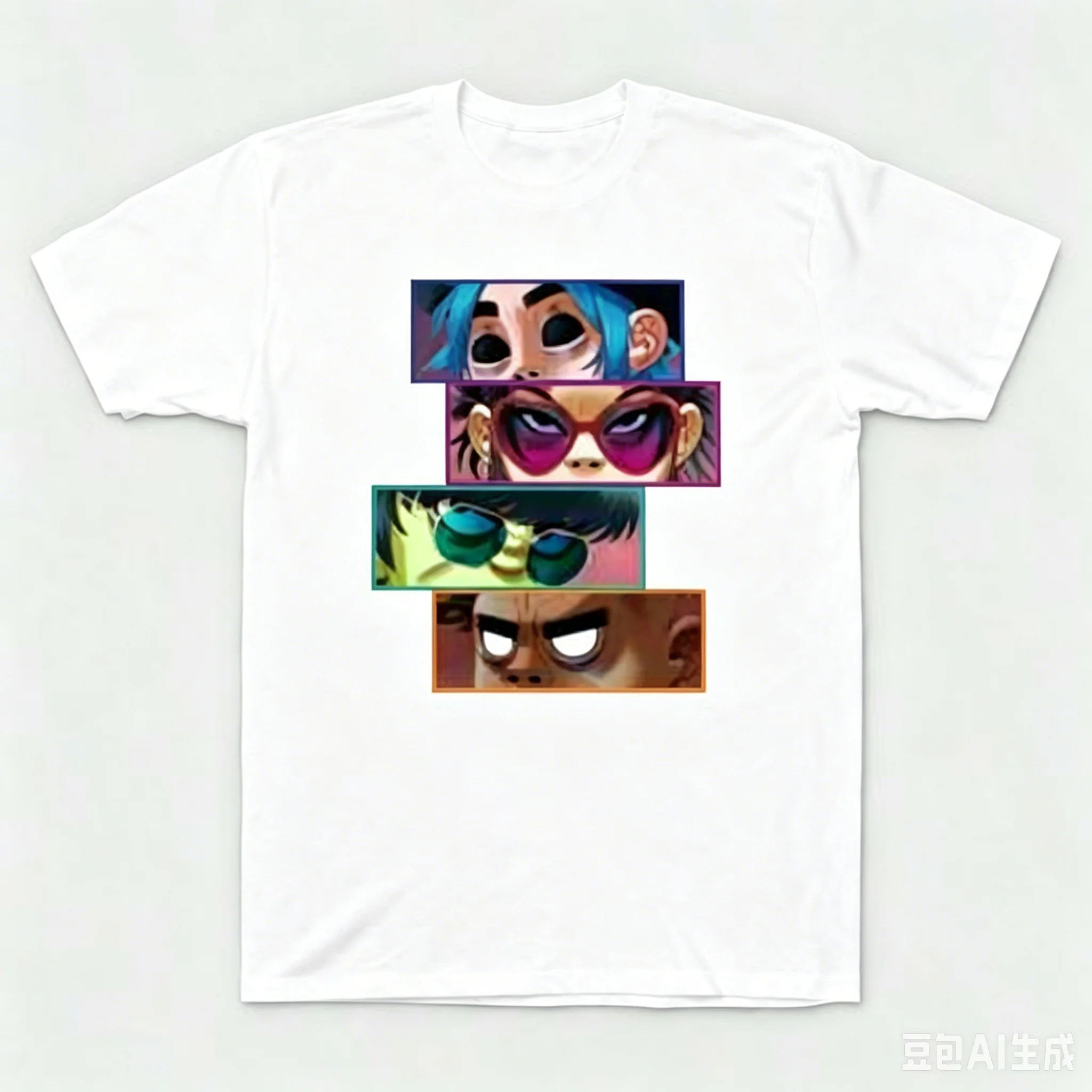 【New Arrival】Gorillaz Band Members Faces Graphic T-Shirt | Retro 2D Animation Black Cotton Short Sleeve Tee