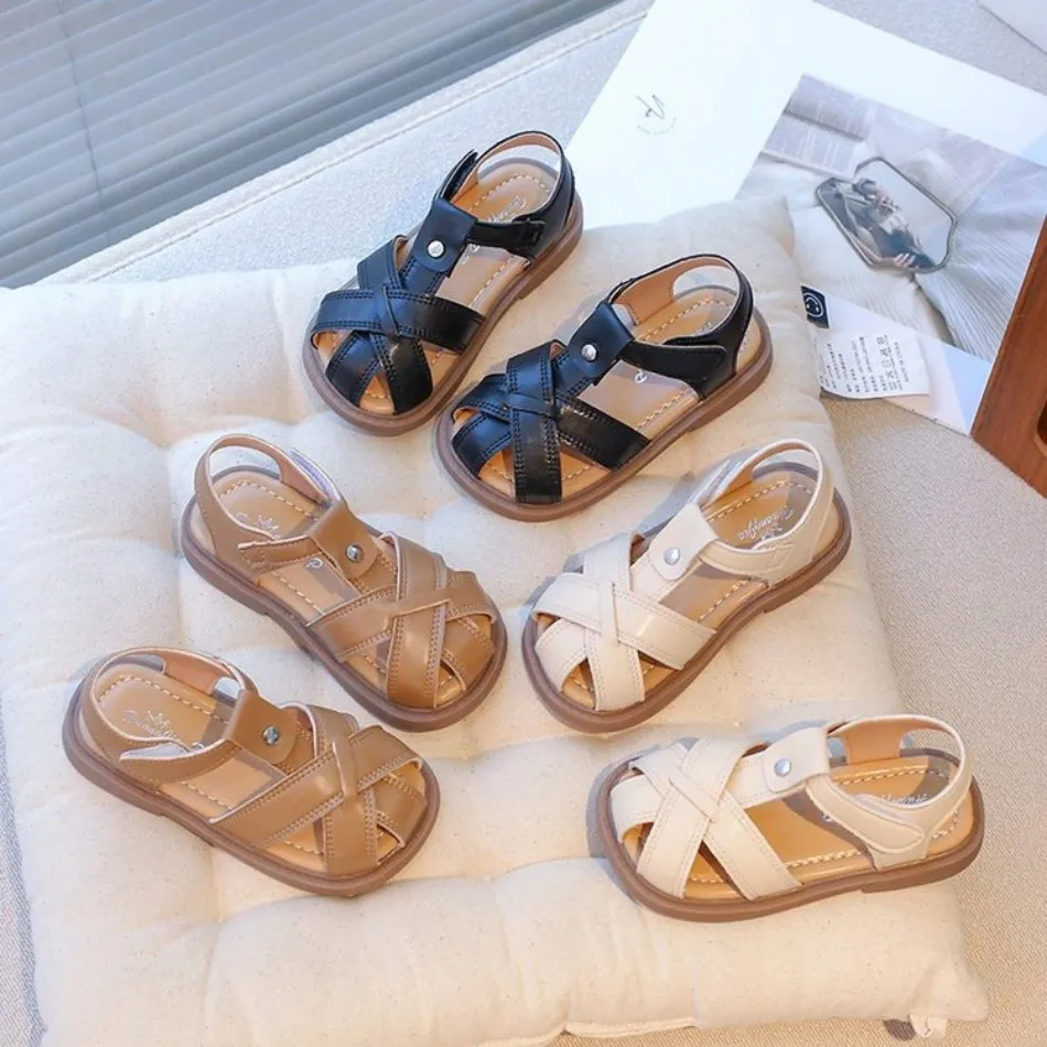 

Children's fashionable and simple sandals - 2026 summer new style - Girls' and Boys' soft-soled beach woven Roman shoes