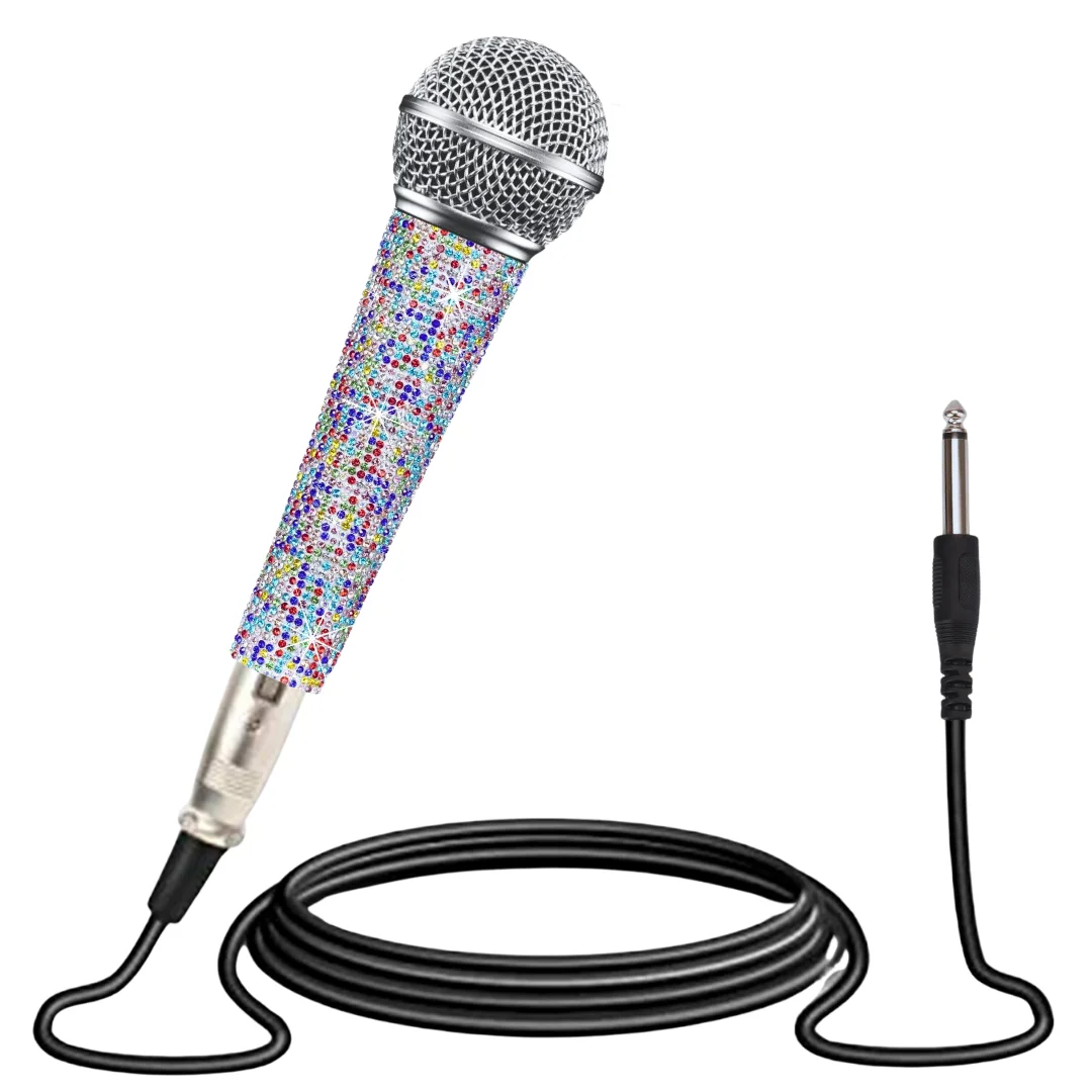 Colorful Glitter Handle Professional Karaoke Microphone - Metal Body, 12ft Cable, Crystal Clear Sound for Singers