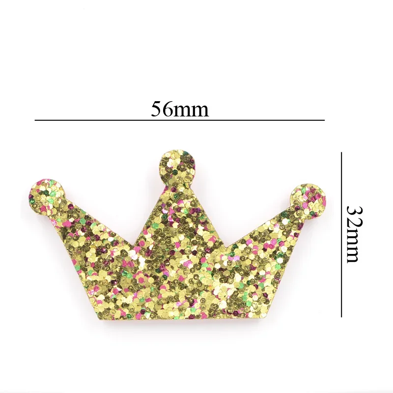 16Pcs 56mm Glitter Fabric Crown Patches Padded Appliques for DIY Kids Headwear Accessories & Crafts Clothes Stick Decoration