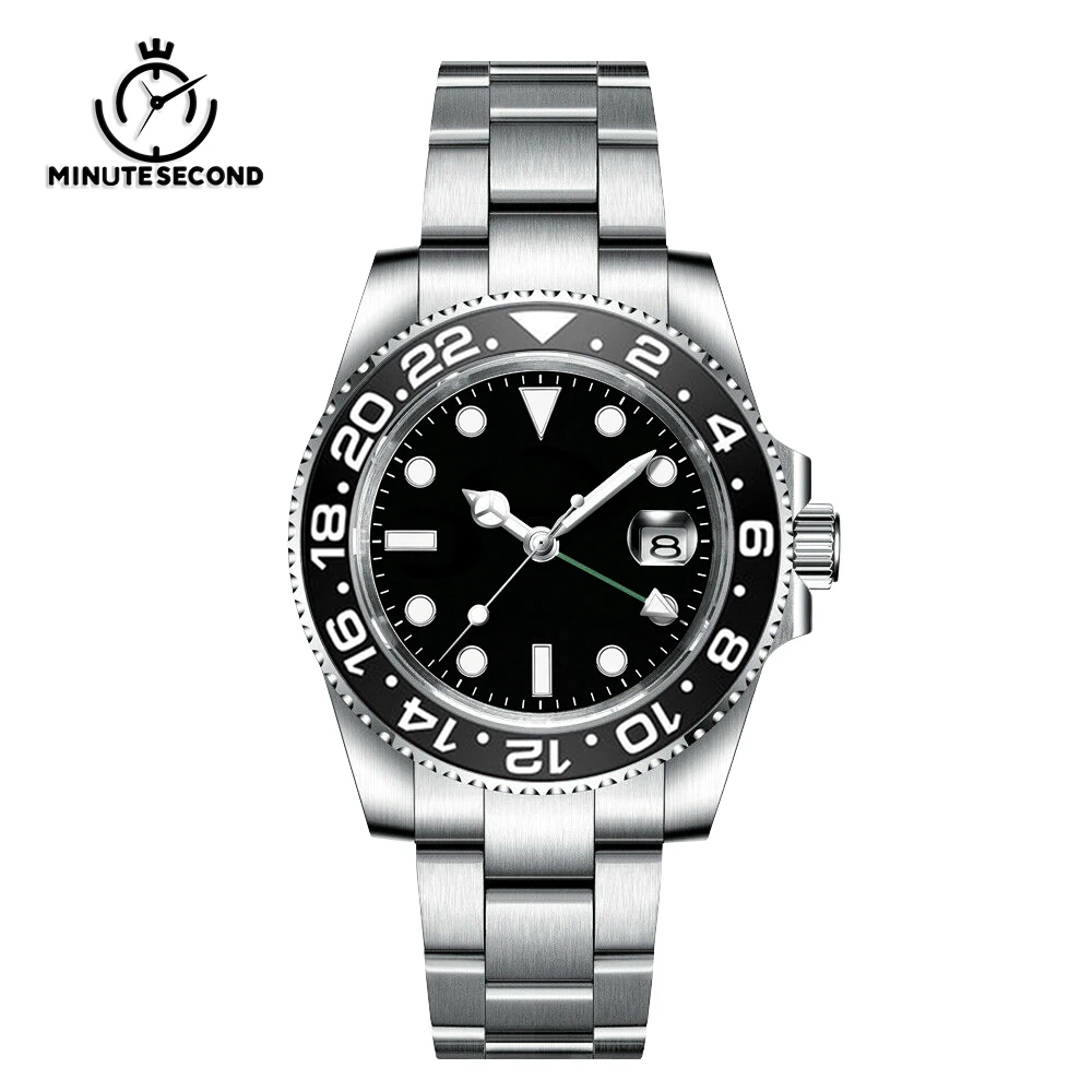 MINUTESECOND Waterproof Modify Watch GMT Watch Mechanical Wristwatch NH34 40mm Sapphire Luminous Stainless Steel Automatic Watch