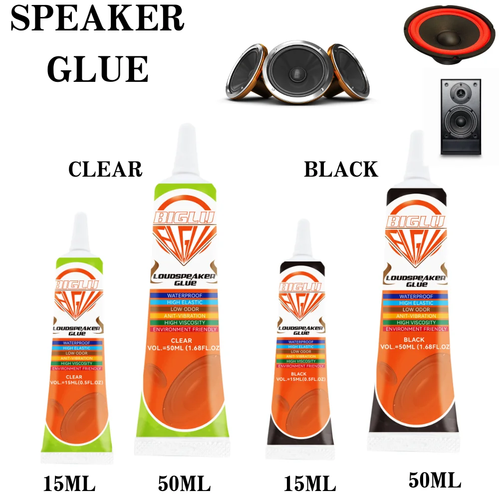 15/50ML BIGLU Loud Speaker Repair Glue Black / Clear  Foam Side Dust Cap Rubber Edge Cone Basin Strong Adhesive