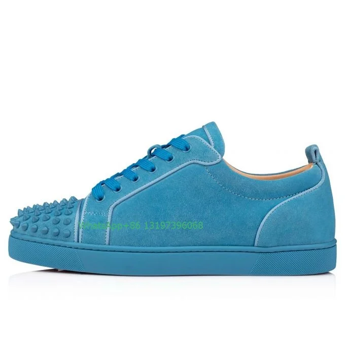 

Lady color stud design sneakers lace-up flat blue color causal shoes footwear office daily dress sneaker size 46 men sneakers