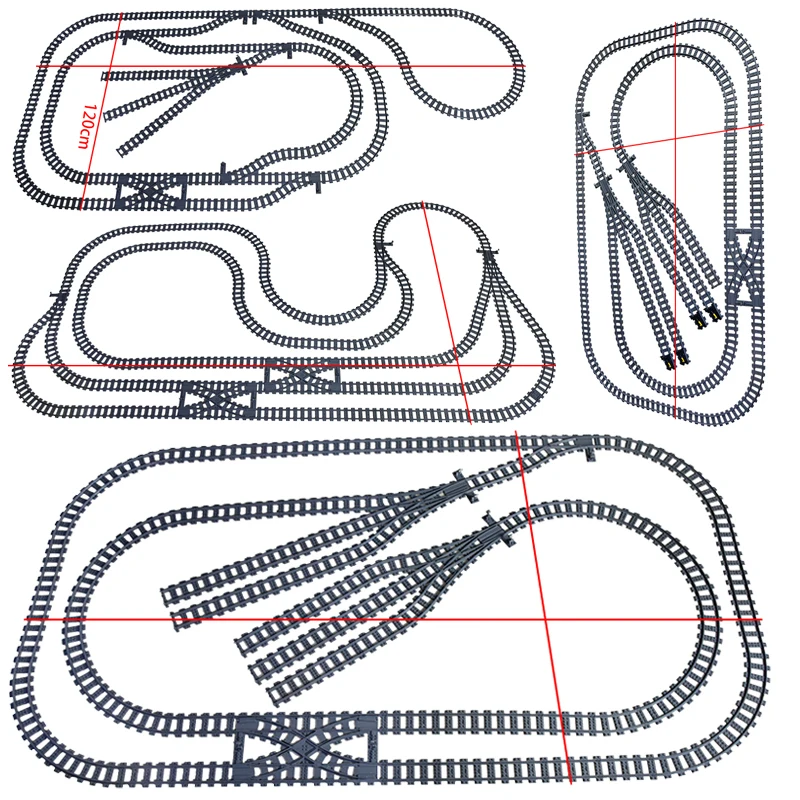 MOC City Train Track Building Blocks Set Straight Curved Switch Cross Rail Tracks Kit DIY Railway Layout Bricks Toys Kids Gift
