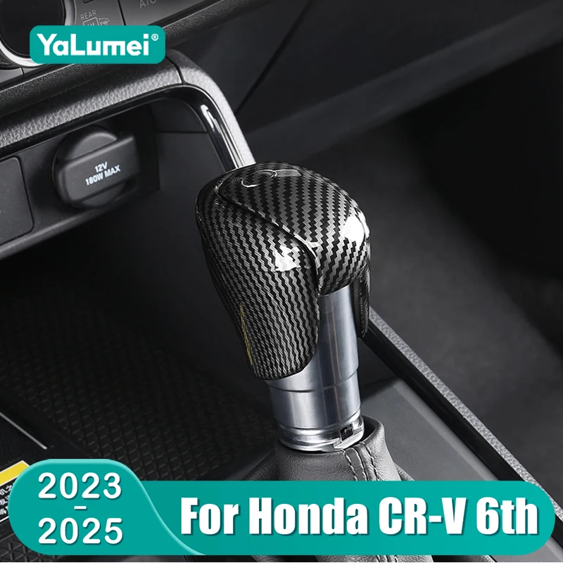 For Honda CR-V CRV 6th Gen 2023 2024 2025 Car Gear Shift Knob Gear Head Cover ABS Carbon Fibre / Bright Black Accessories