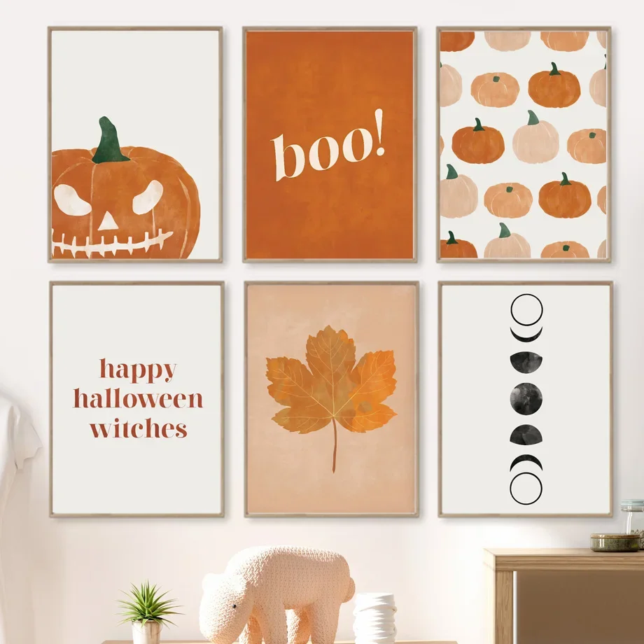 Cat Halloween Soul Pumpkin Wall Art Canvas Painting Nordic Posters And Prints Wall Picture For Baby Kids BedRoom Home Decoration