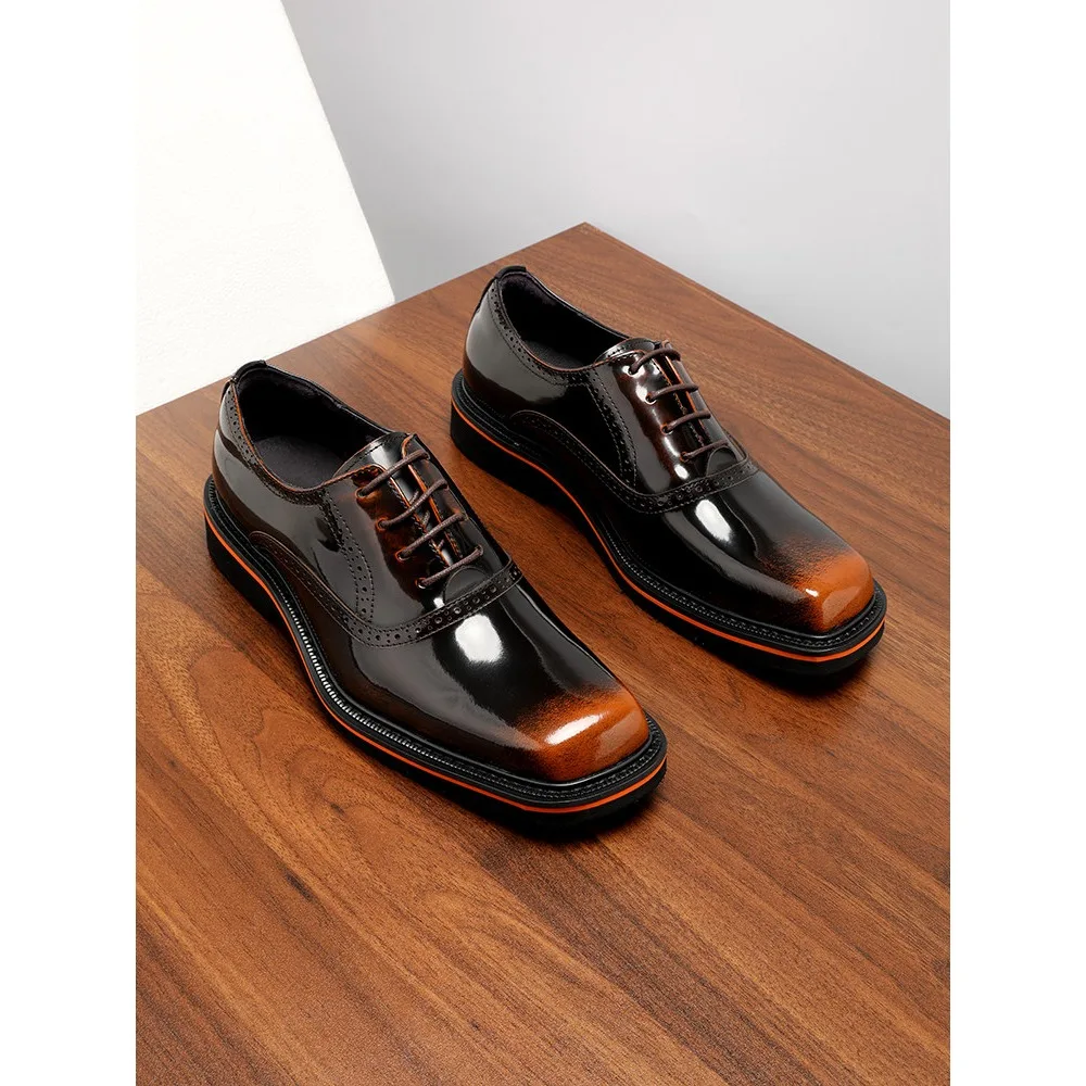 

2026 New Square Toe Glossy Genuine Leather Men Oxford Shoes Lace Up Business Casual Leather Shoes Fashion Wedding Shoes