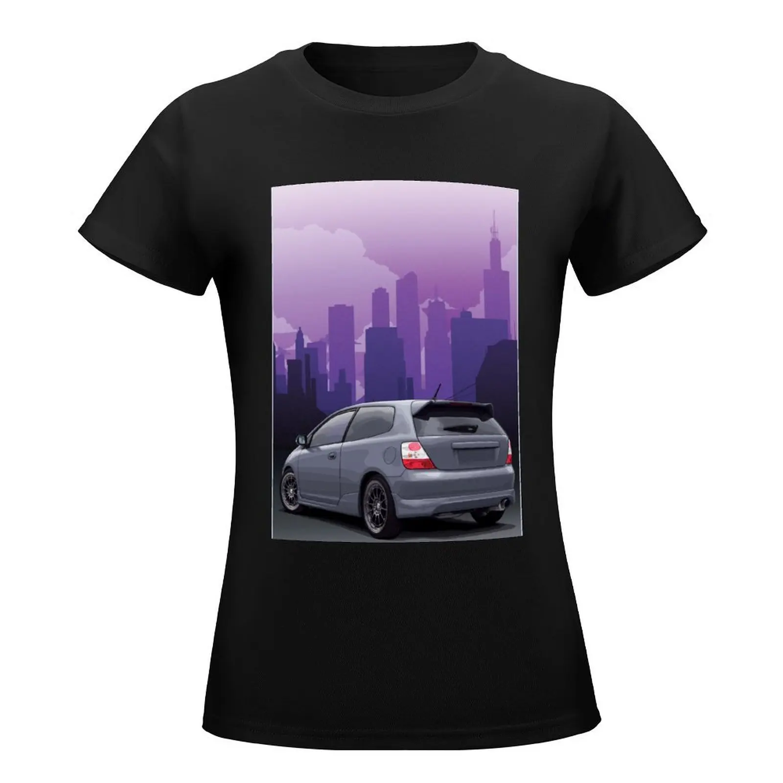 Ep3 Civic illustration with cityscape background T-Shirt vintage clothes hippie clothes cotton t shirts Women