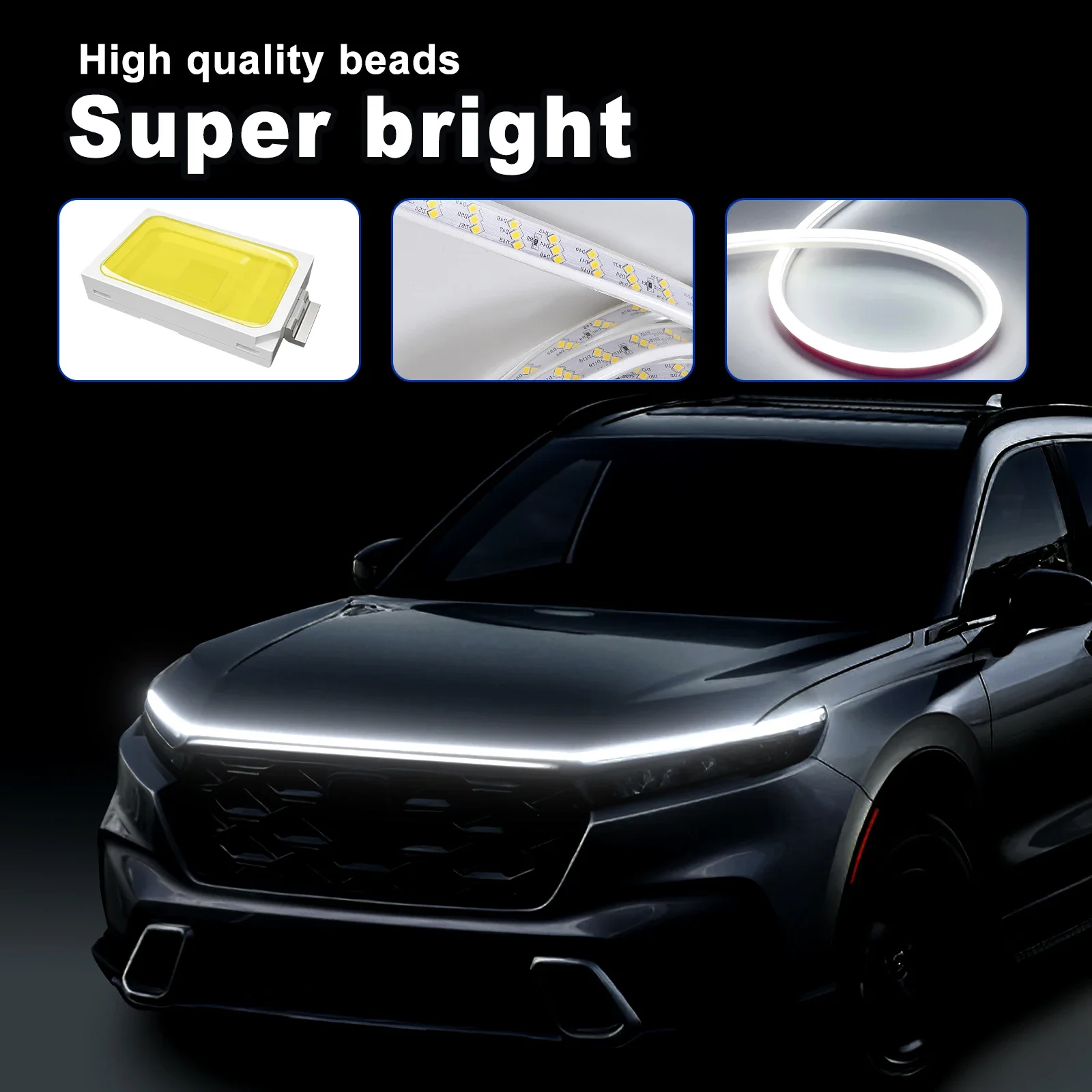 

RGB Front Hood LED Strip Light 12V Waterproof Ambient Synchronous Power Car Decorative Lighting for Universal SUV Truck Vehicles