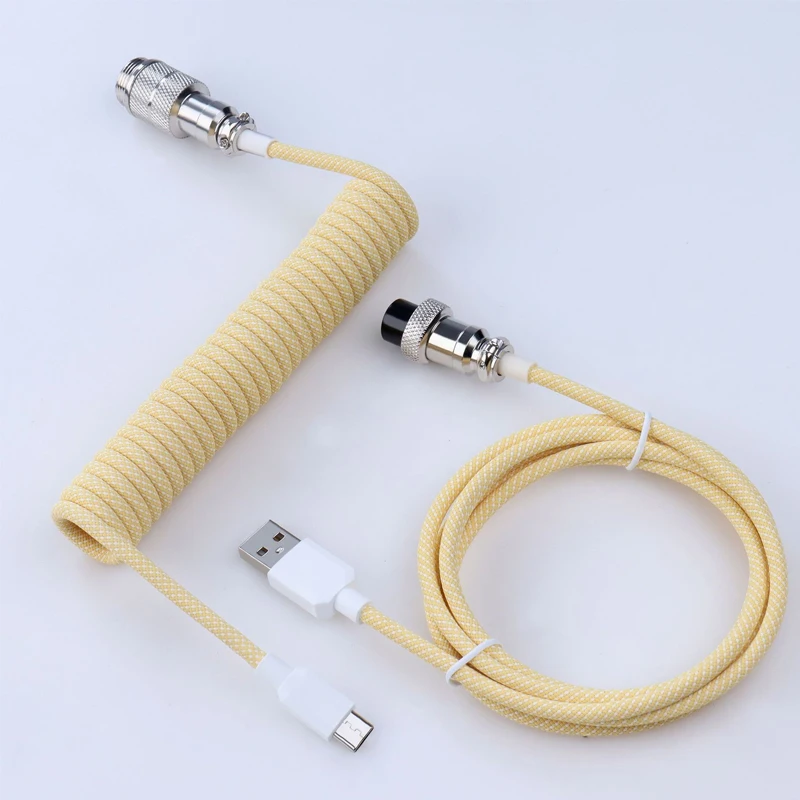 

Type-C to USB Mechanical Keyboard Coiled Cable Gamer KeyboardData Cable GX16 Aviation Pilot Connector Macaron Colors