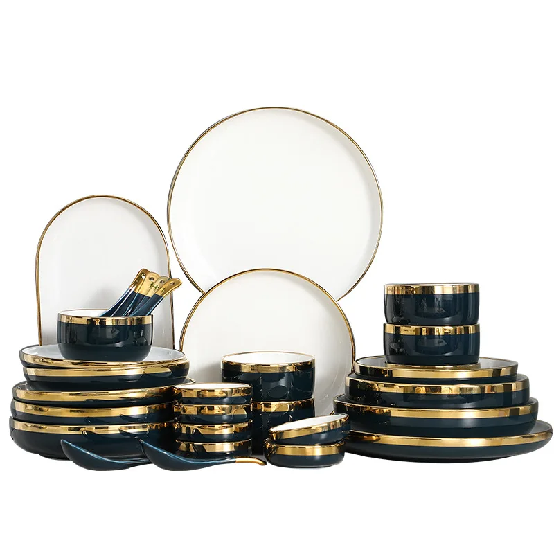 

Manufacturer Custom Nordic Green Black Pink White Ceramic Dinner Tableware Set Restaurant Home Porcelain Dinnerware Set