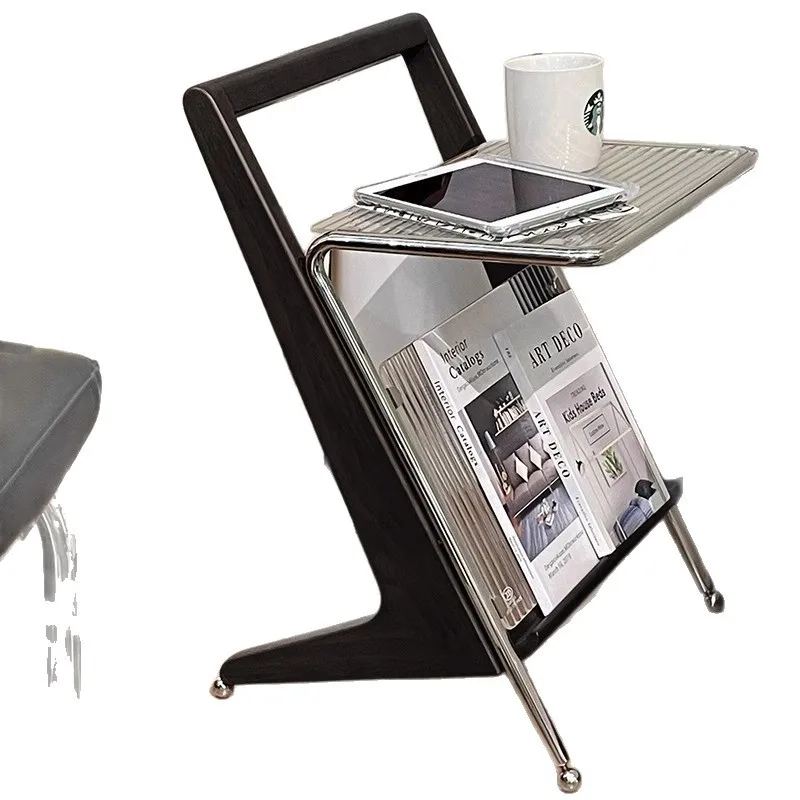 

Black tea side table medium retro floor table sofa bedside table storage creative glass book