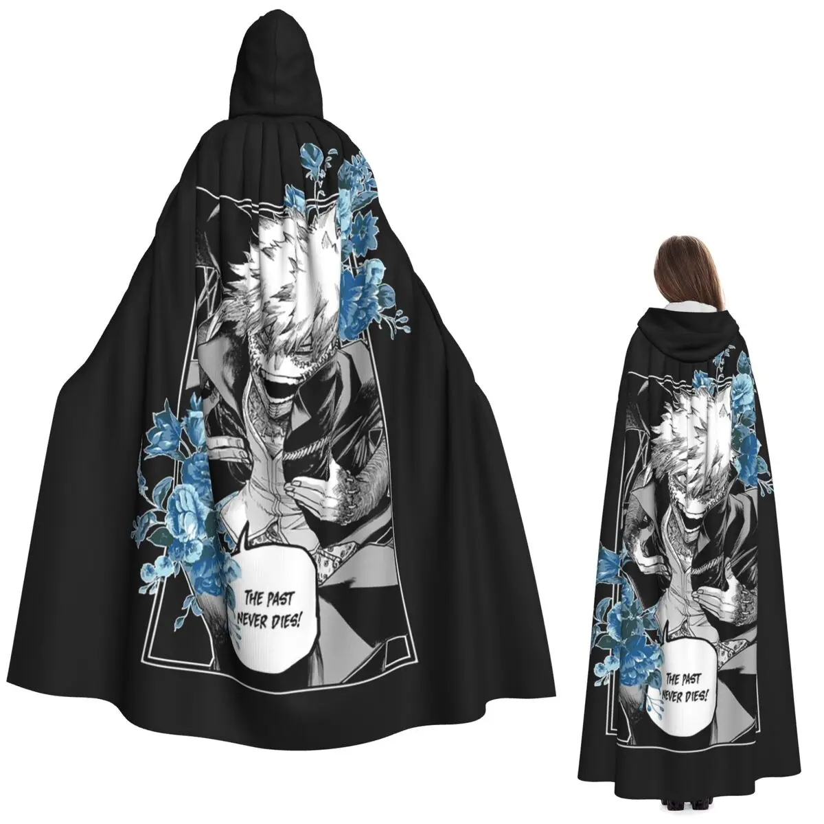

My Hero Academia Dabi Anime Blue Flowers Long Hooded Cloak Witch Medieval Costume Cosplay Cape HalloweenParty Adult Unisex