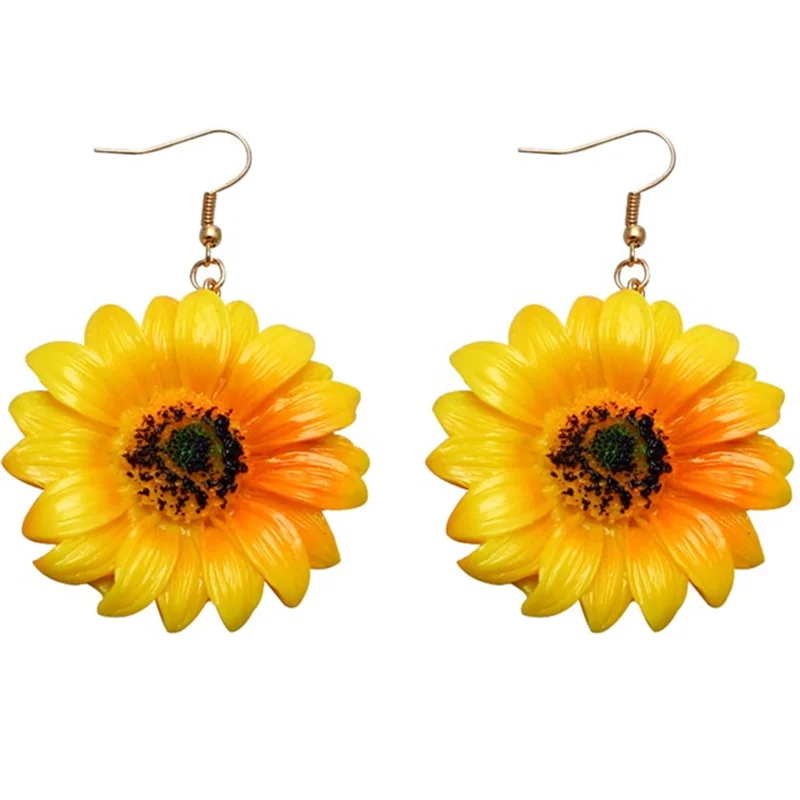 Sunflower Earrings Big Sun Flower Earring For Women Girl Femme Brinco Fashion Sweet Summer Vacation Party Ear Pendant Jewelry