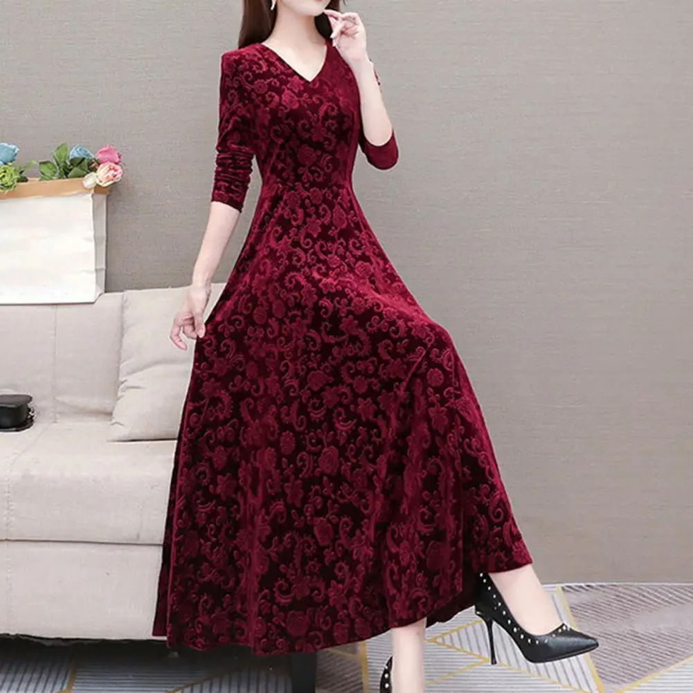 Women\'s dress Floral Pattern V Neck robe Spring Elegant Long dresses women Fashion Vestidos for evening dresses