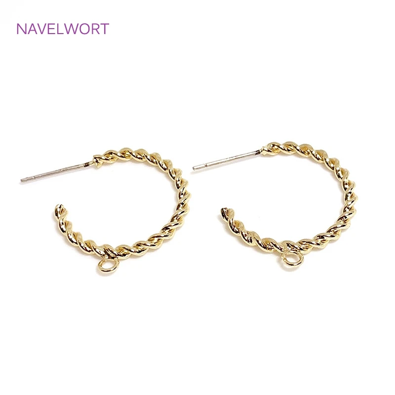 

S925 Sterling Silver Needle Gold Color C Shape Distortion Interweave Twist Hoop Earring Accessories DIY Jewelry Making Findings