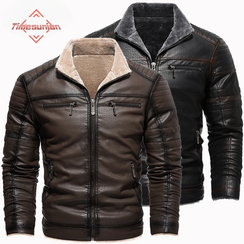 Winter Jacket for Men New Leather Coat Fleece-Lined Thickened Fur Integrated Warm Fashion Casual Men Coat Leather Jacket