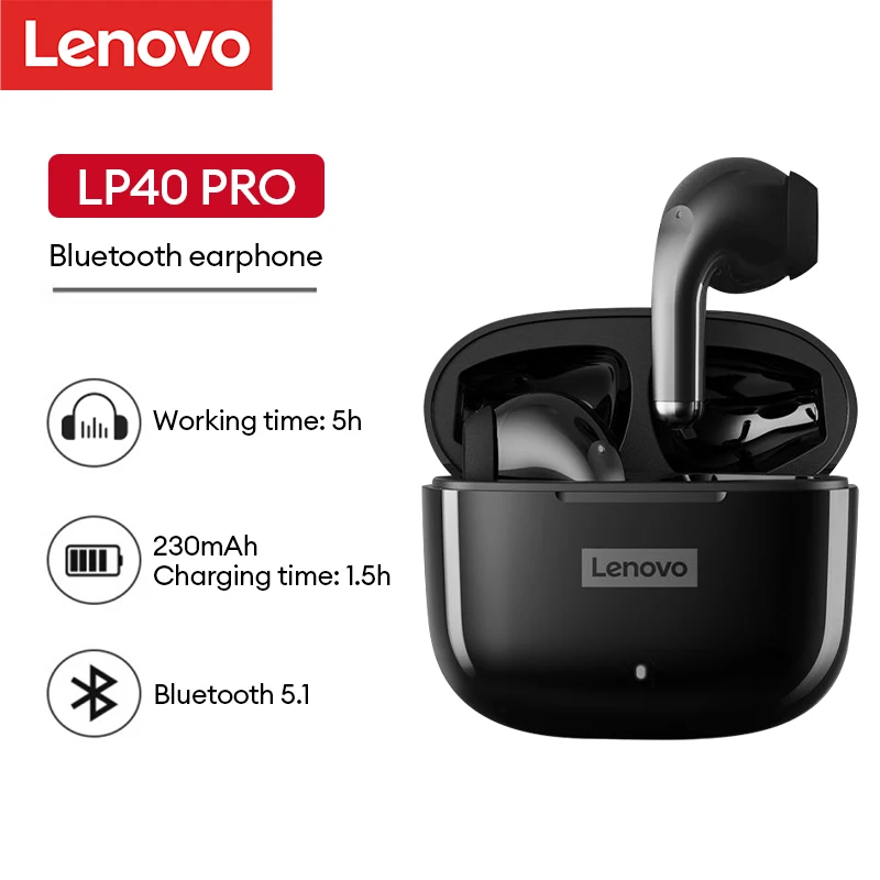 Lenovo-auriculares inalámbricos LP40 Pro TWS, cascos con Bluetooth V5.1, intrauditivos, reducción de ruido, impermeables, Deportivos