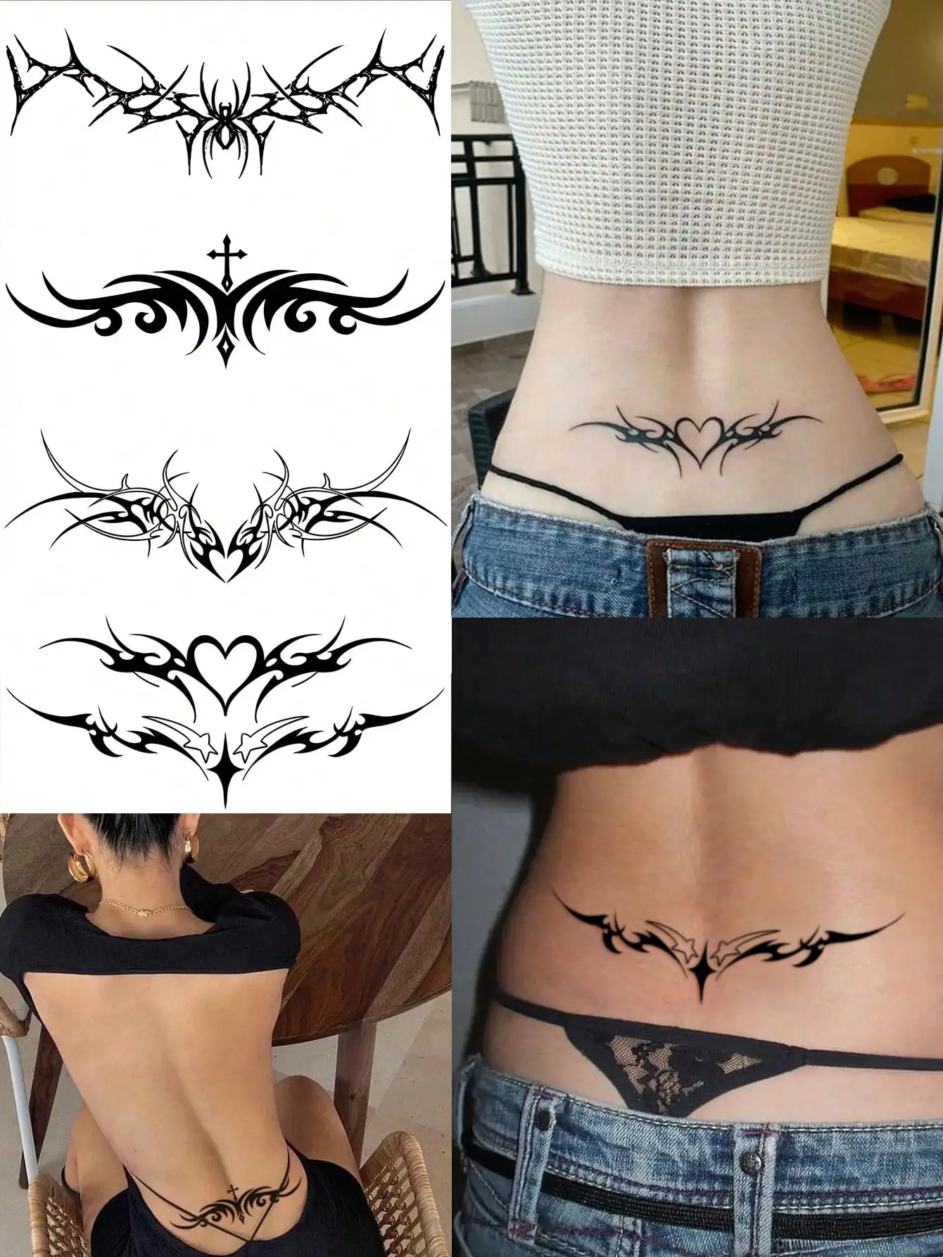 

4pcs Sexy Temporary Tattoo Stickers, Waterproof Waist & Abdomen Tattoo Decals For Women, Can Cover Waist Scars, Fake Body Tattoo For Girls (Waist & Abdomen)