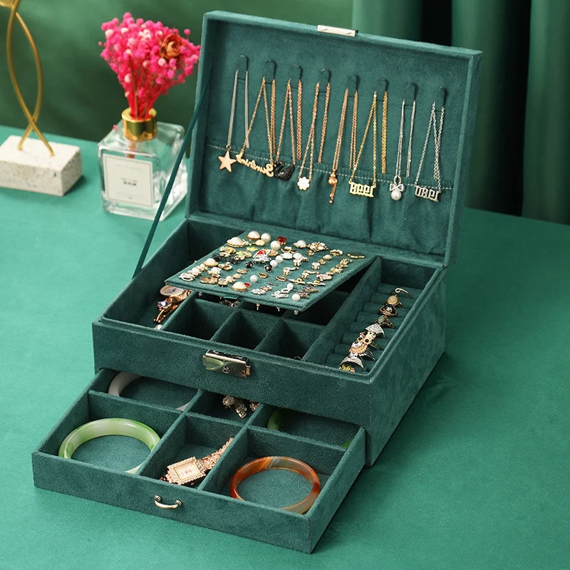 Jewelry Box Organizer, Large Necklace Jewelry Storage Organizer With Drawer Lock Women Jewelry Display Holder Case