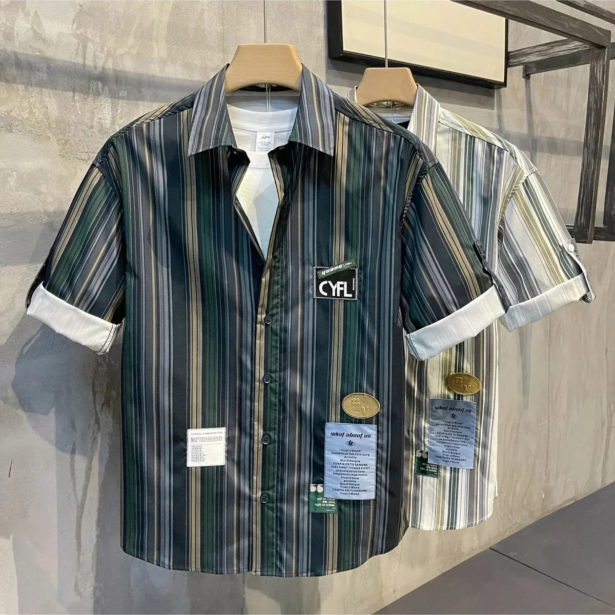 

Мужская повседневная летняя рубашка в американском ретро-стиле с полосками, гавайская, в стиле Haome Five-Sve High Street, ort-Sve Inch-irt