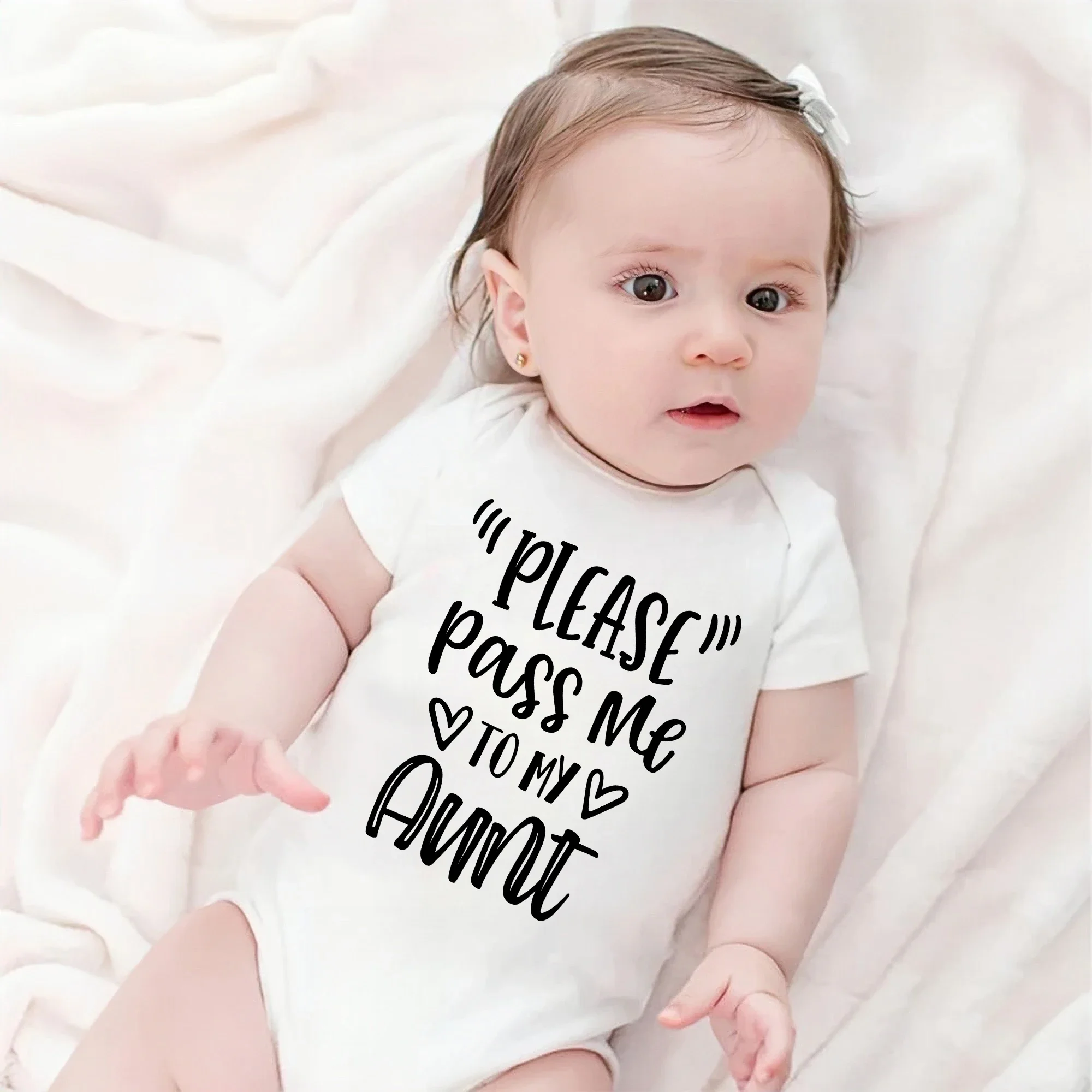 Please Pass Me To My Aunt Newborn Baby Summer Bodysuit Infant Body Short Sleeve Baby Jumpsuit Ropa Bebe Baby Boy Girl Clothes