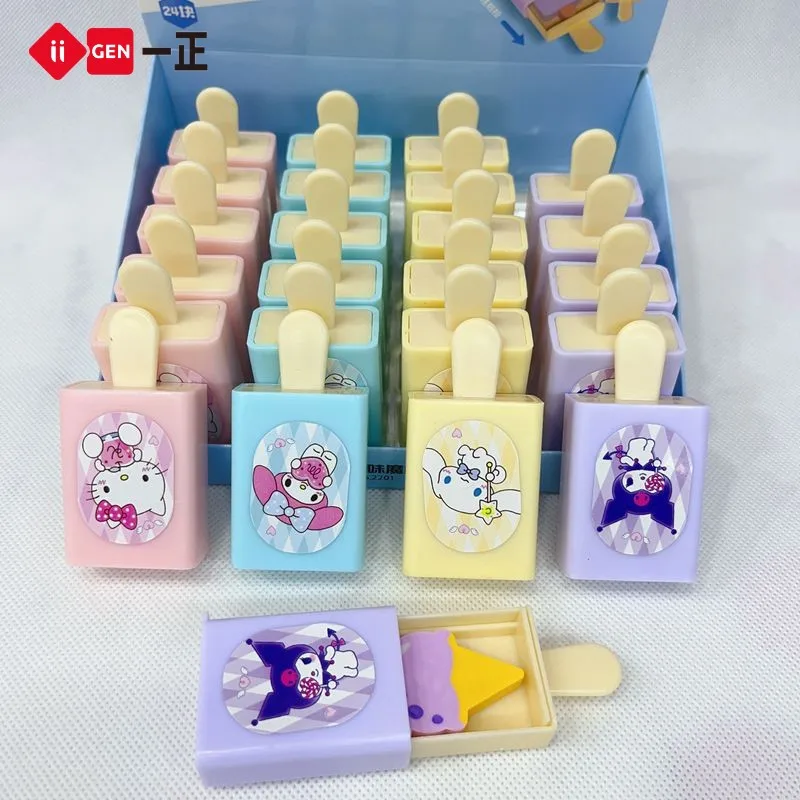 kawaii cinnamoroll melodia cartoon magic box eraser borracha de gaveta divertida modelagem de sorvete presente do estudante bonito atacado 24 pcs 01