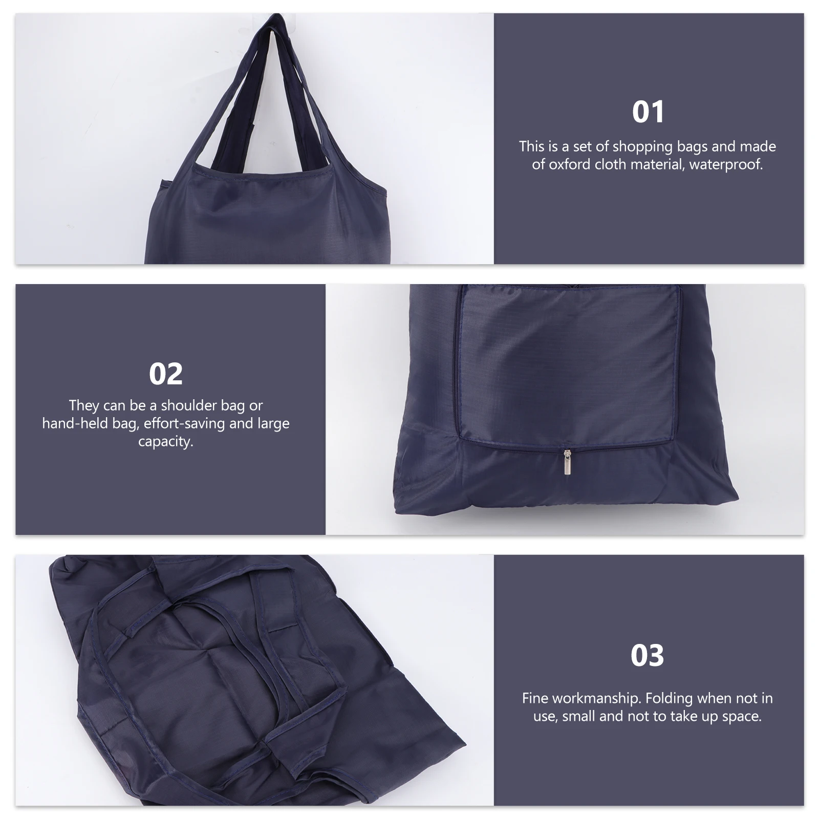 

2Pcs Reusable Shopping Tote Bags Waterproof Oxford Cloth Large Capacity Folding Packing Tote Pouch for Supermarket Storage