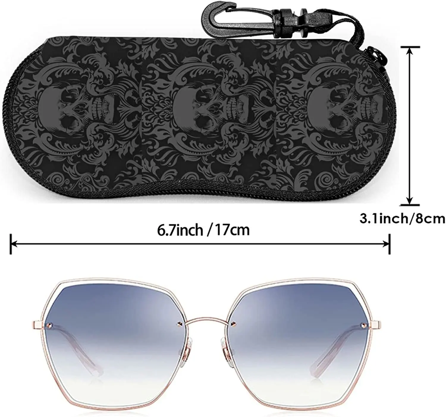 Glasses Case Sunglasses Soft Case for Women Men Eyeglass Bag Zipper With Carabiner Belt Clip