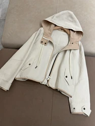 Autumn 2024 B*c Women's Cotton Short Hooded Jacket Casual Loose Zipper Coat