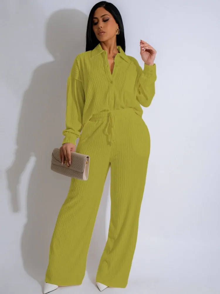 2 pezzi set da donna 2025 estate autunno camicia tinta unita camicetta completo top e pantaloni abiti set da due pezzi tuta outfit