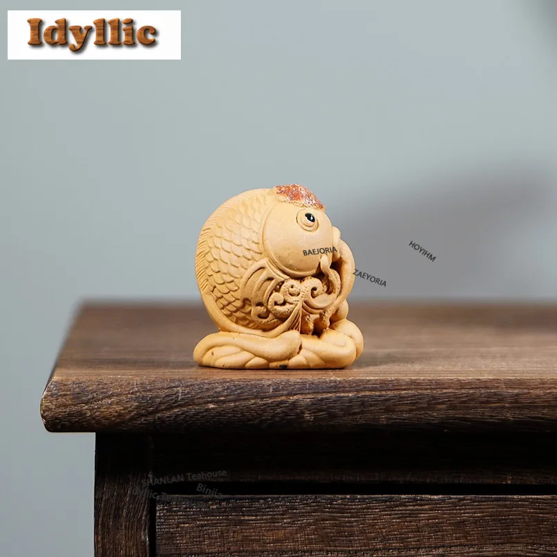Yixing Purple Clay Goldfish Tea Pet Japanese Fish Tank Landscaping Tea Figurine Play Toys Tea Statue Ornaments Accessories Gifts