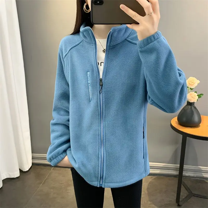 Winter Women Sweatshirt Coat Casual Loose Zip Up Cardigan Long Sleeve Sweatershirt Reversible Polar Fleece Stand Collar Coat