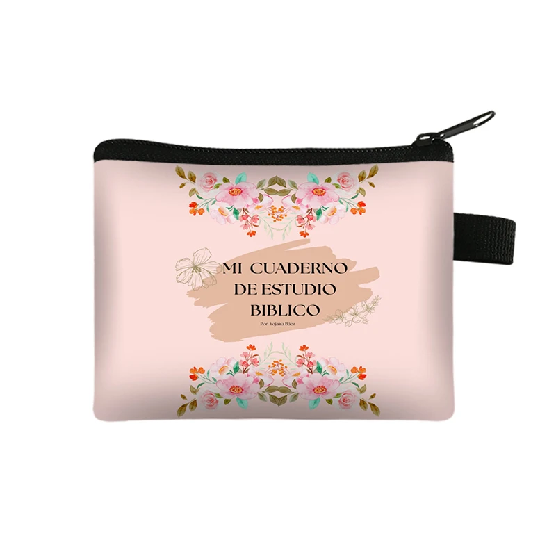 Spanish For Christian Bible Verses Print Coin Purse Biblical Studies Credit Card Holder Wallets Mini Zipper Pouch Storage Bags