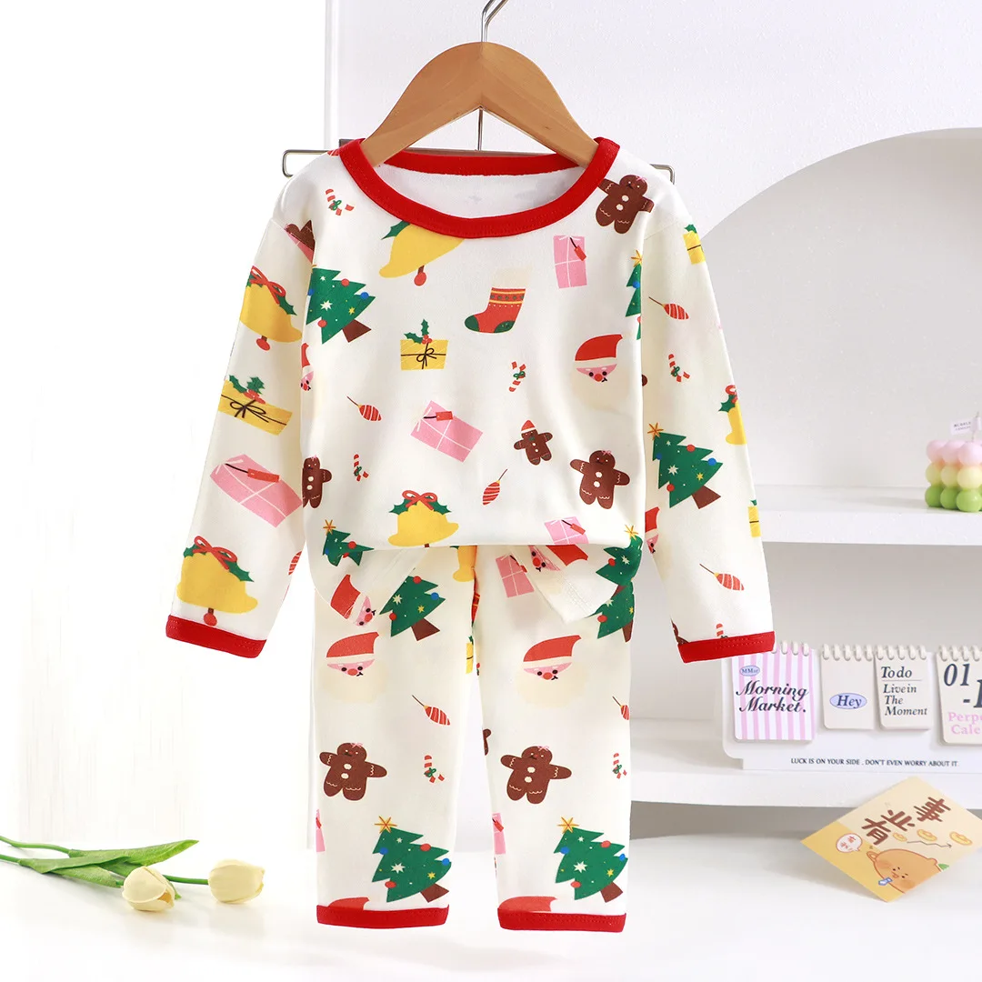 Christmas Soft Touch Children Pajama Sets Unisex New Year Long Sleeve Pants Sleepwear Suitable Gentle Night Sleep For Boys Girls