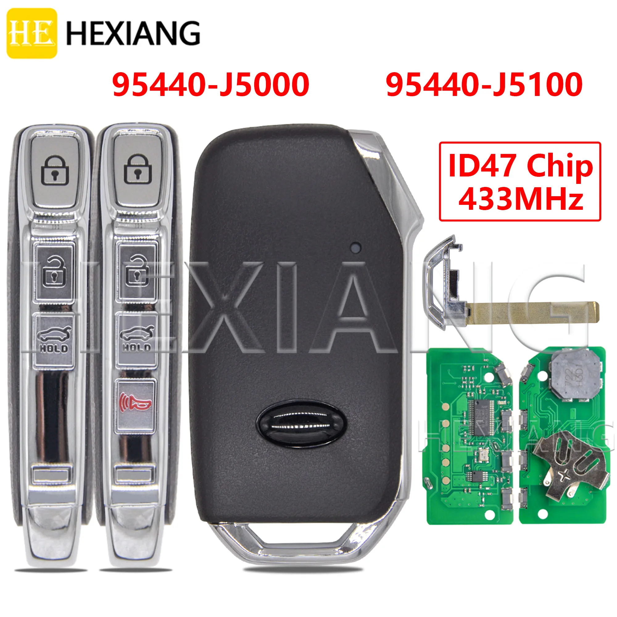 HE 95440-J5000 95440-J5100 ID47 433MHz Keyless Go Car Remote Control Key TQ8-FOB-4F15 For KIA Stinger 2017 2018 2019 2020 2021